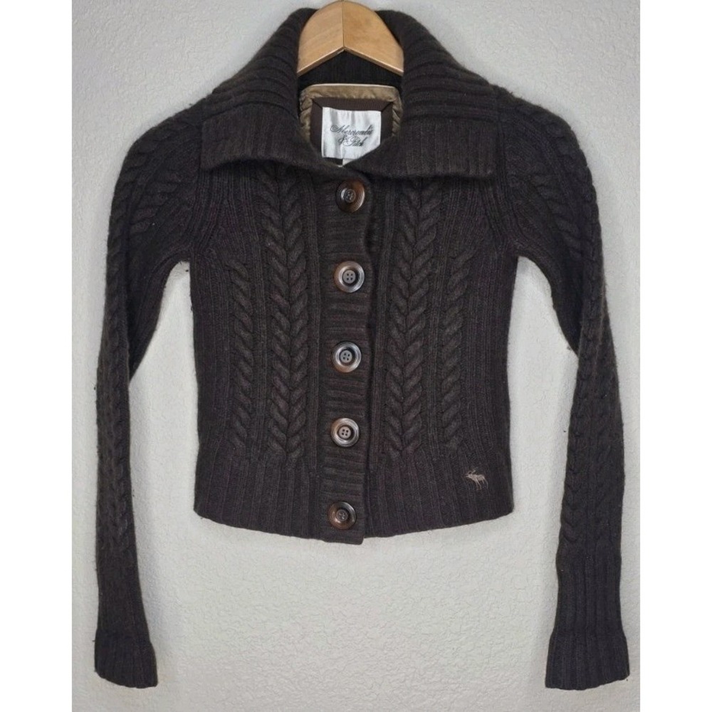 Y2k Abercrombie & Fitch Chunky Cable Knit Cardigan Button Long Sleeve Sz L Wool